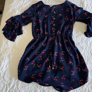 J for Justify Navy Dress with Cherries Size L